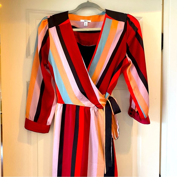 Bar lll Multi Colored Striped Wrapped Satin Dress Size M - Picture 7 of 11